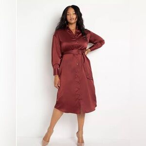 Eloquii Satin Button Down Maxi Shirtdress